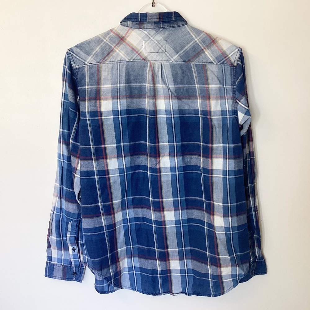 Current Elliott The Boyfriend Long Sleeve Plaid Button Up Shirt - Blue - M - Picture 4 of 5